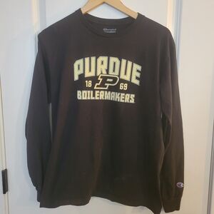 Champion Black Purdue Boilermakers Long Sleeve Tee with Gold Logo